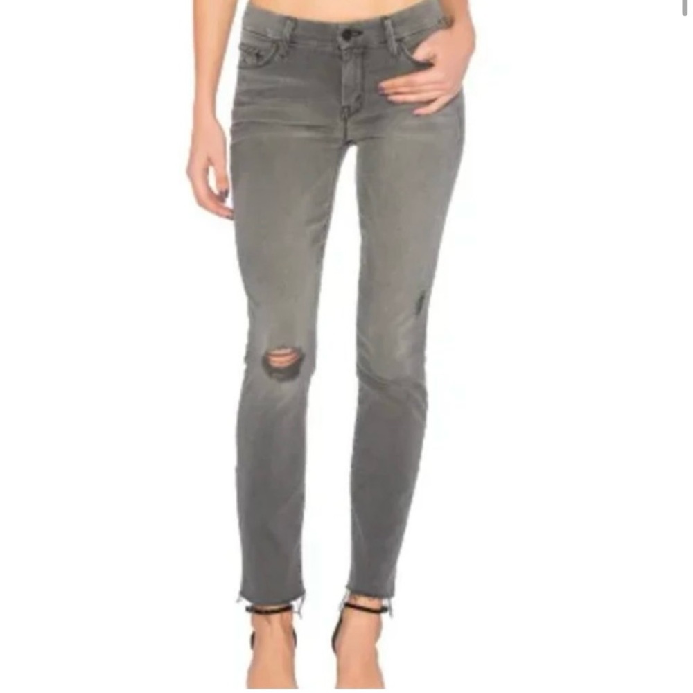 MOTHER Charcoal Distressed Skinny Jeans